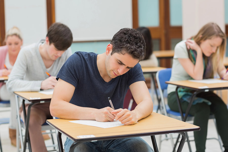 Students taking a test in a classroom in Santa Barbara